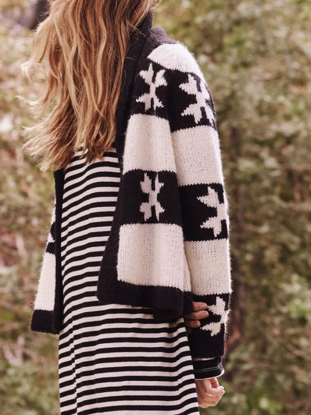 The Great. Black White Starflower Lodge Knit Cardigan
